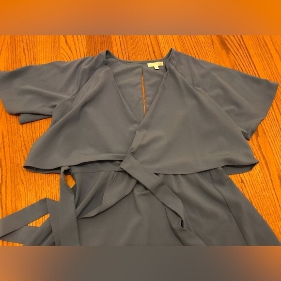 Gianni Bini Iris Blue Grey Mini Wrap Dress with Cut Out Sleeves - Picture 4 of 14